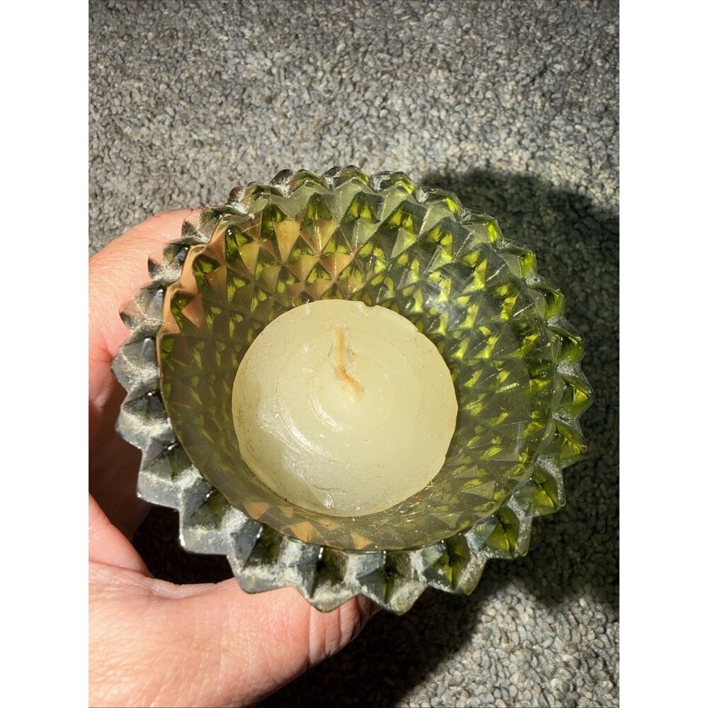 Home Interior Vintage Avocado Green Diamond Point Peg Votive Cup 3 1/2” X 2 7/8” - Picture 5 of 5